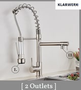 thumbnail of KLARWERK® Björn | Horeca Keukenkraan Zilver Geborsteld Twee Douchekoppen | RVS Kraan Keuken 2 Aansluitingen | Dubbele Spoelbak Restaurant Horeca