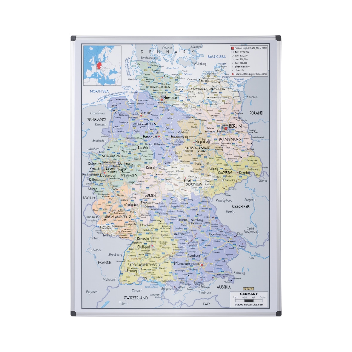 Bi-Office magnetische Deutschlandkarte mit Aluminiumrahmen 120x90cm