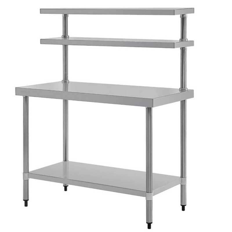 Mesa acero inoxidable con estantes altos 180x60
