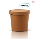 thumbnail of Soup Becher Suppenbehälter mit Membrandeckel 750 ml 26 oz 500 Stk, to go, take away, kompostierbar, natürliches Design