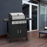 thumbnail of Barbacoa de gas 3 Quemadores + 1 Lateral Carro de almacenamiento Termómetro integrado 12800W Negro/Inox Amsta AMBB77791