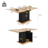 thumbnail of Ausziehbarer Esstisch 110x70x76 cm Schwarz mit Stauraum und gewellter Schranktür, Teleskopplatte bis 140 cm, verstellbare Regale
