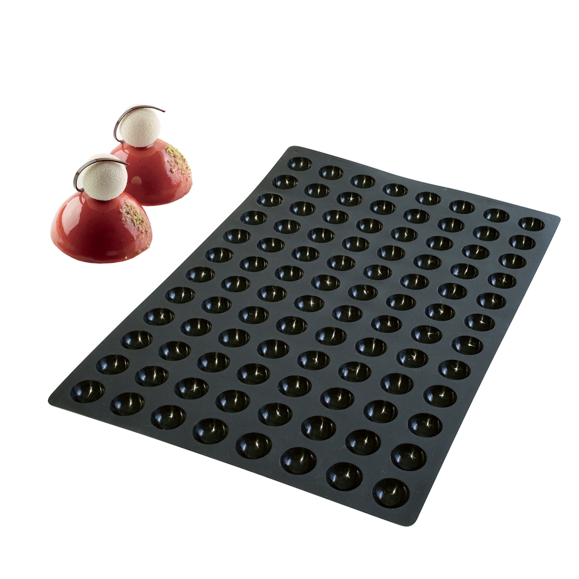 Silikomart SQ015 Sessantaquaranta - Set van 6 Mallen 96 Mini Halve Bollen Ø35xH17,5 mm, Zwart Antiaanbaklaag Siliconen 600x400 mm