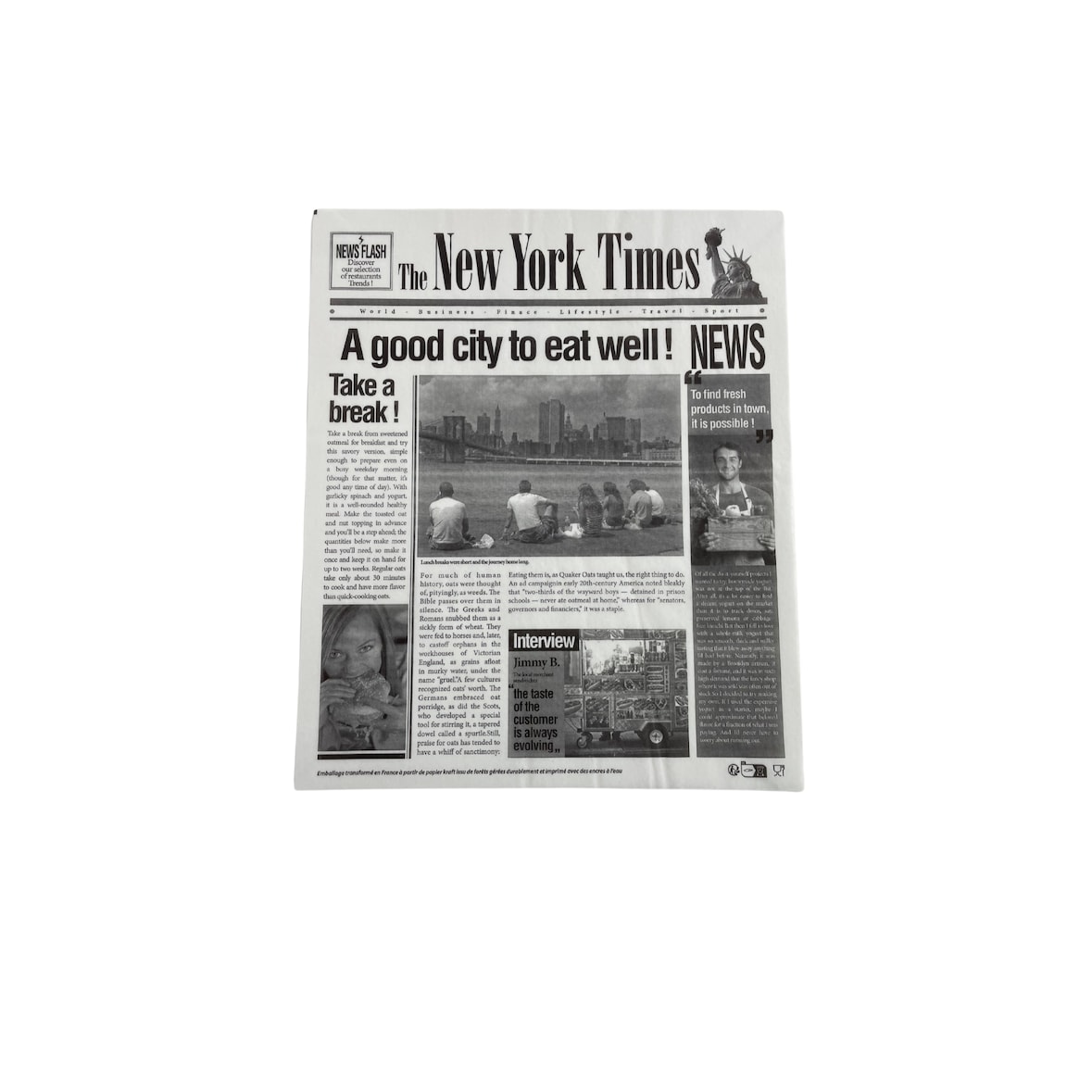 MUPA - papier alimentaire spécial snacking 32g/m² modèle papier journal - format 33x40 cm - carton de 5Kg