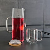 thumbnail of Intirilife Karaffe mit Bambusdeckel in KLAR - 1,1l Krug aus Borosilikatglas mit Henkel Holz Deckel für heiße und kalte Getränke, Tee, Kaffee, Wasser