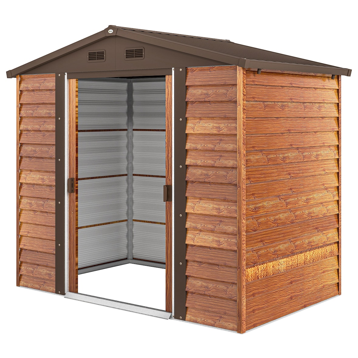 Outsunny Casetta da Giardino con Doppie Porte Scorrevoli Marrone