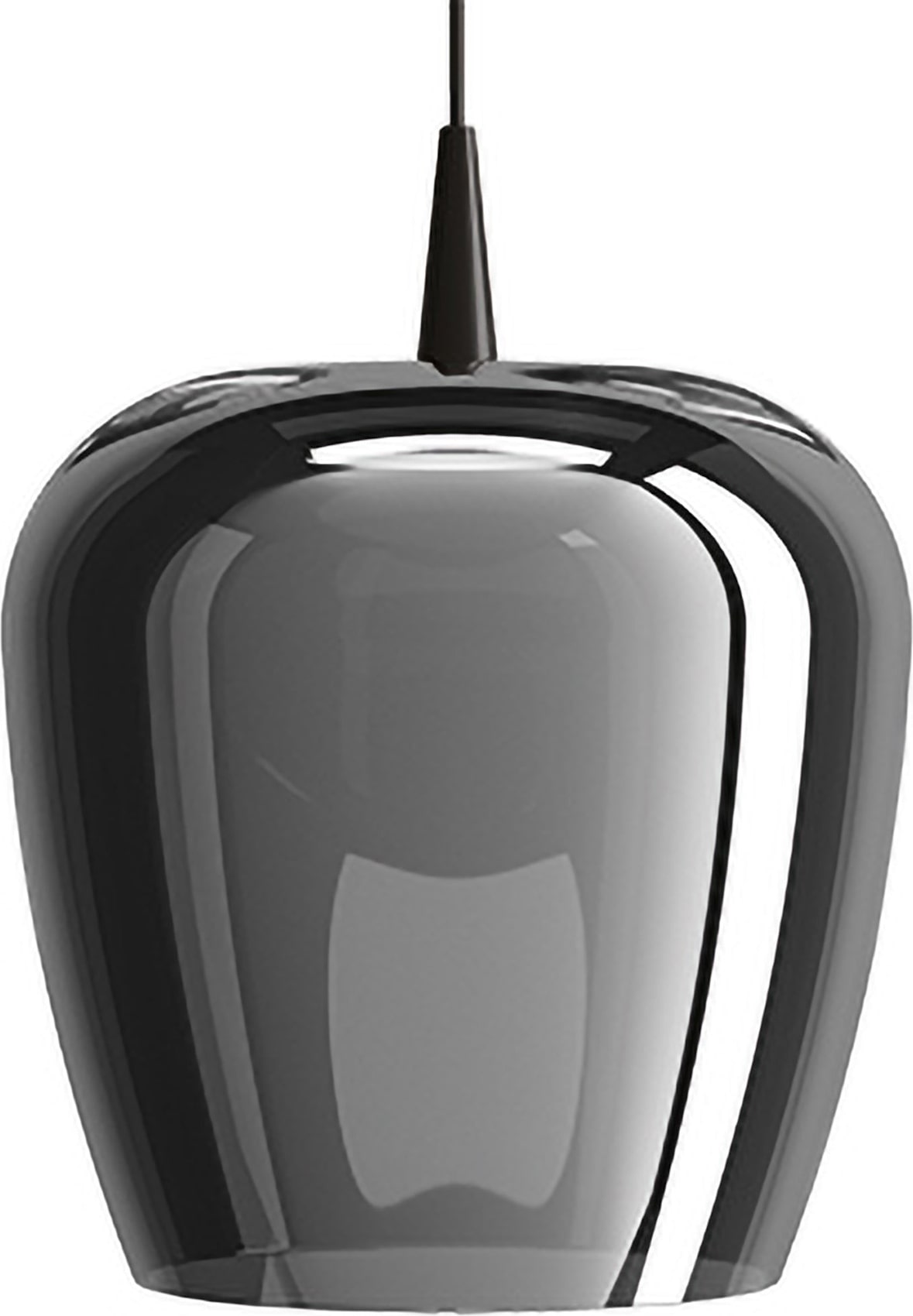 Zafferano Bilia Pendelleuchte, 230 V LED, 8 W, 2700 K, 645 lm, mundgeblasenes Borosilikatglas in Schwarz und Silber, Glockenform, 333 cm hoch