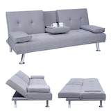 thumbnail of 3er-Sofa HWC-F60, Couch Schlafsofa Gästebett, Tassenhalter verstellbar 97x166cm ~ Textil, hellgrau