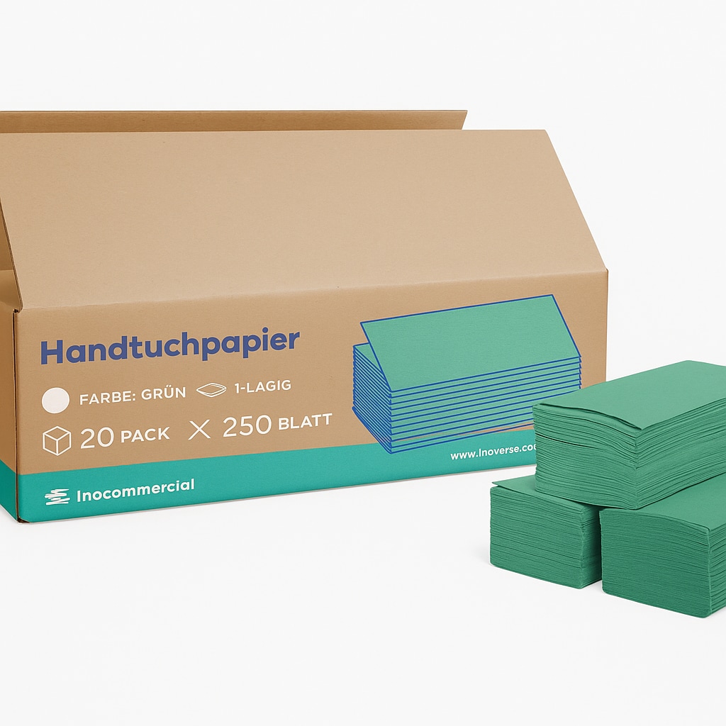 Inoverse Papierhandtücher 5.000 Blatt, Falthandtücher, Papiertücher, Einweghandtücher, Handtuchpapier ZZ-falz, 25x23 cm, Grün