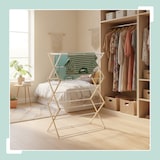 thumbnail of Relaxdays Wäscheständer, klappbar, ausziehbar, 11 Stangen, HxBxT: 107 x 43–74 x 37 cm, Bambus & Metall, natur/weiß