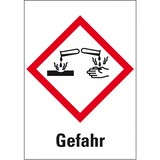 thumbnail of Dreifke® Aufkleber I Gefahrensymbol Ätzwirkung GHS 05, Gefahr, Folie, 74x105mm, GHS-Verordnung