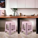 thumbnail of 2 bancos de plástico empilháveis ​​modernos estilo rattan para ambientes internos e externos - 36x36x45cm (2, rosa)