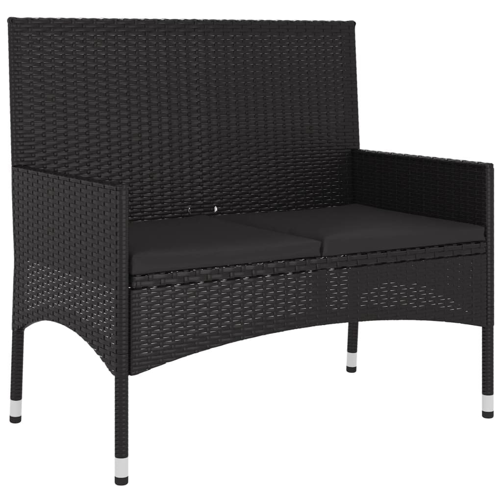 Helloshop26 - Panca da giardino a 2 posti mobili da esterno per patio mobili da terrazza con cuscini resina intrecciata nera 02_0011779