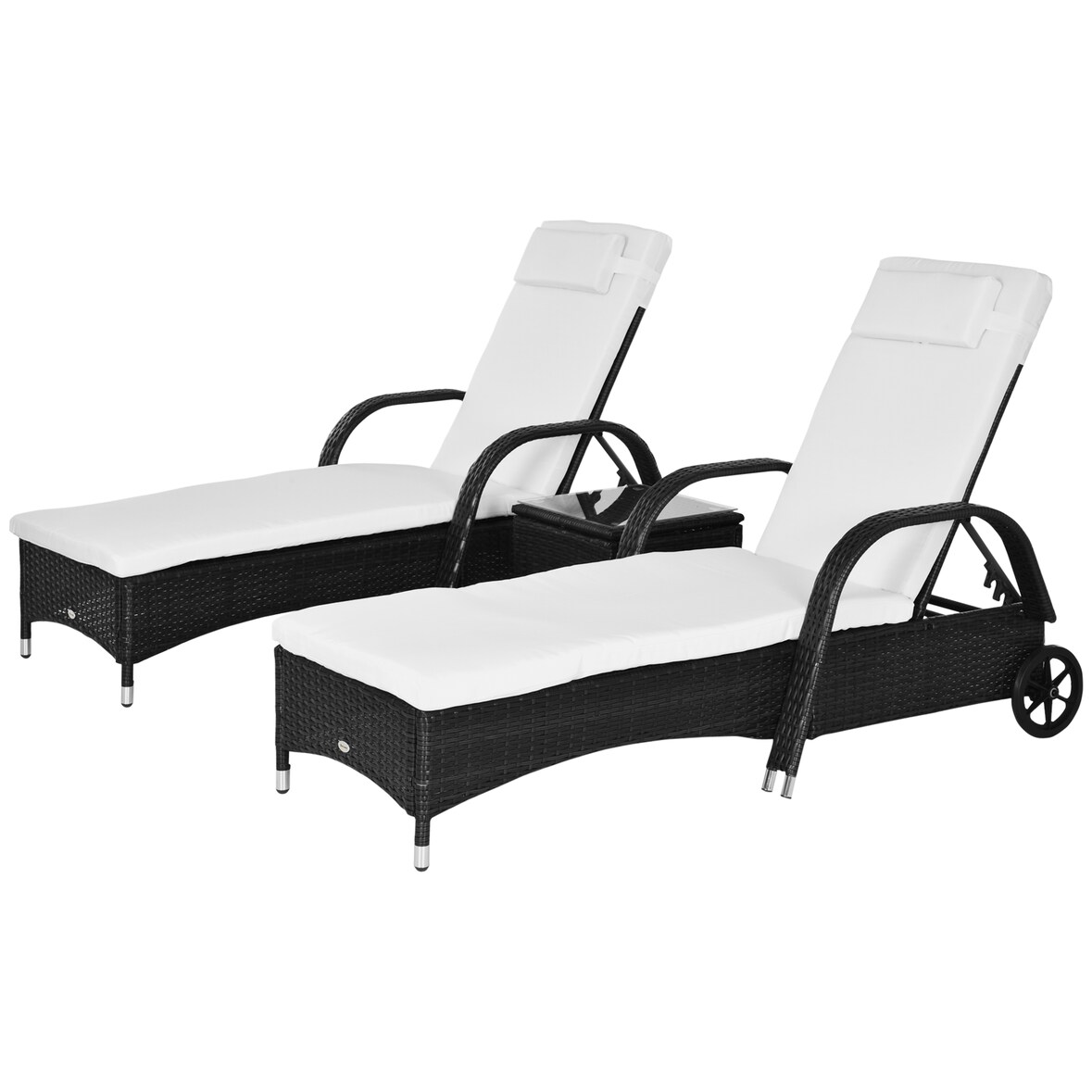 Outsunny Set 3 pz Mobili da Giardino Lettino Prendisole Tavolino Nero