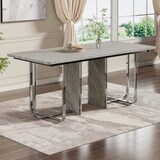 thumbnail of Esstisch 180x80x75  rechteckig Grau+Silber mit MDF Tischplatte und stabilen Metallbeinen, modernes Design für 6 bis 8 Personen