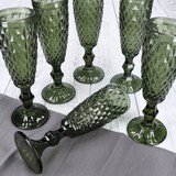 thumbnail of 6x Diamond Sektgläser 150ml grün Glas Relief Sekt-Flöte Prosecco Champagner
