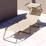 thumbnail of Lettino Pieghevole Con Tettuccio Regolabile Parasole Schienale Reclinabile Struttura In Metallo Nero Sdraio Spiaggia Mare Giardino Piscina Beige