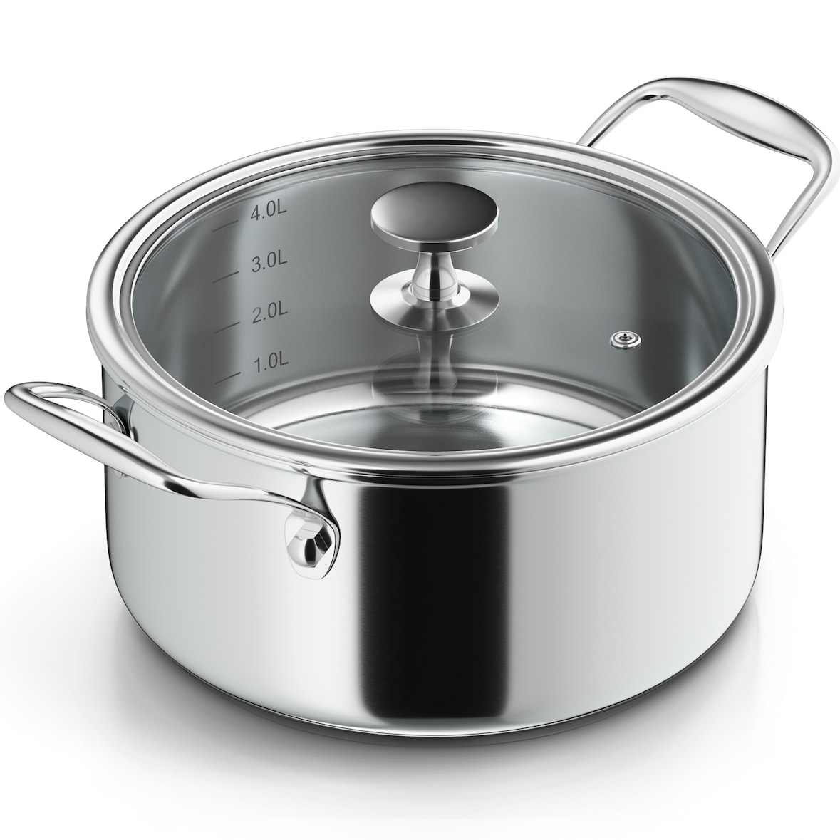 MORLEOS Suppentopf Ø 24 cm – 4,7 l – 5-Schicht-Edelstahl – Glasdeckel – Induktion – spülmaschinenfest – energiesparender Kochtopf