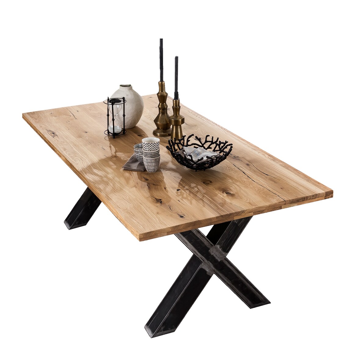 SIT Möbel Eettafel | 220 x 100 cm | 40 mm blad wild eiken natuur | X-frame metaal used look | B 220 x D 100 x H 75 cm | 15212-41 | Serie Tafels & CO