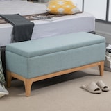 thumbnail of HOMCOM baúl de almacenaje para dormitorio 72L puff almacenaje tapizado en lino banco de almacenaje con patas de madera 110x39x45 cm verde claro