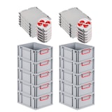 thumbnail of PROREGAL SuperSparSet 10x Eurobox NextGen Color mit Auflagedeckel & Verschlüsse, HxBxT 17x30x40cm, 16L, Grau, Griffe rot zu, Eurobehälter, Box