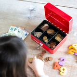 thumbnail of HMF Geldkassette abschließbar, Kasse mit Münzeinsatz, 6 Münzfächer, 15 x 12 x 8 cm, Rot