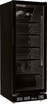 thumbnail of orange 230L Getränkekühlschrank (Flaschenkühlschrank) mit Glastür. Abschließbar. Komplett schwarz. Freistehender Getränkekühlschrank.