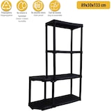 thumbnail of 4-laags opbergplank + bezemhouder, zwart, polypropyleen, zware kwaliteit, garage, wasruimte, kunstplastic