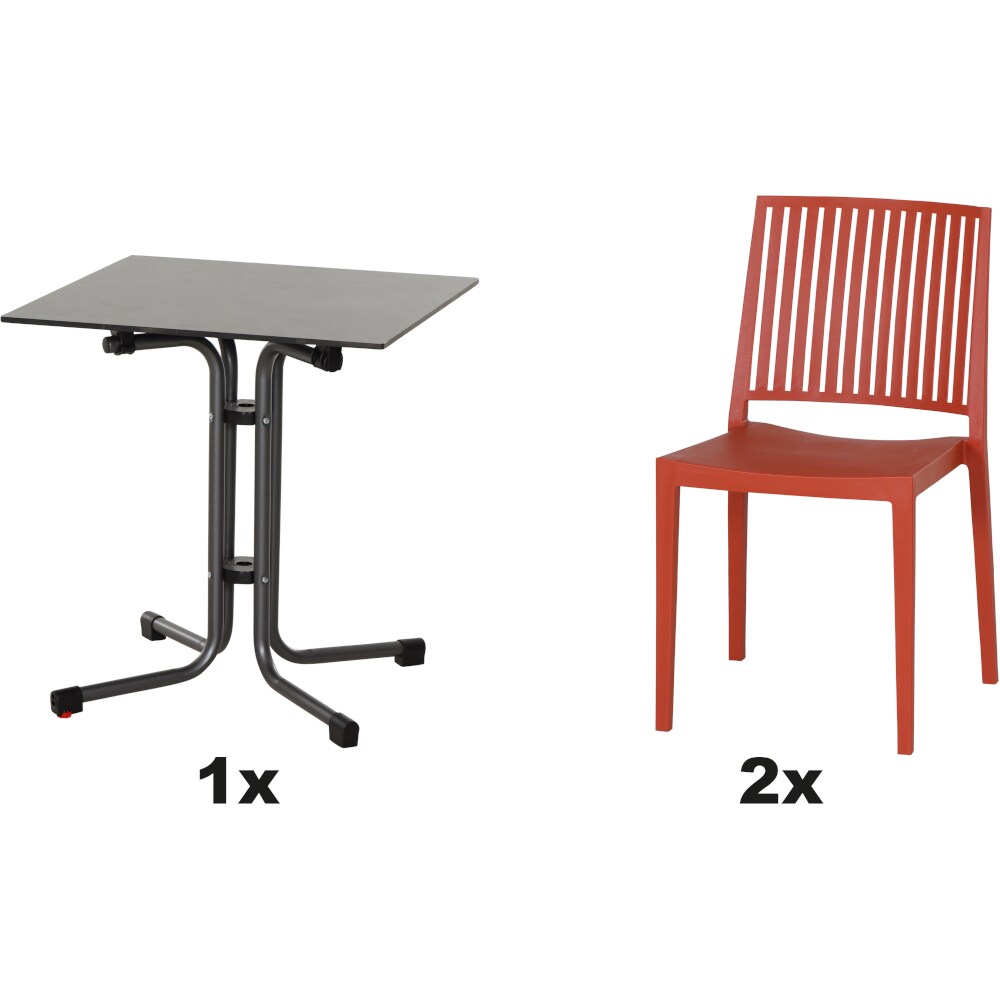 SIENA GARDEN Urban Lights Set 3teilig Lane Stuhl gastrotauglich brick mit Tisch Sola 65x65