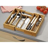 thumbnail of Besteckkasten SIMON aus Bambusholz, passend für alle handelsüblichen Schubladen, ausziehbar von 28,5 auf ca. 40 cm, 5 bzw. 7 Fächer