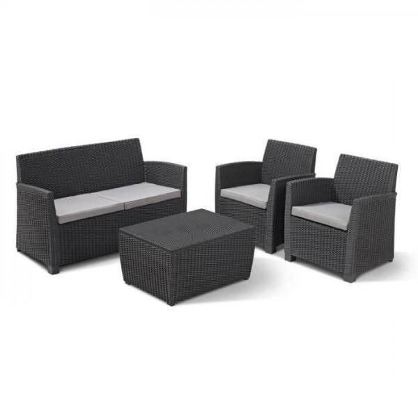 Salon de jardin - résine imitation rotin tressé - Allibert by KETER - 4 personnes - Mia - Gris graphite ALLIBERT by KETER