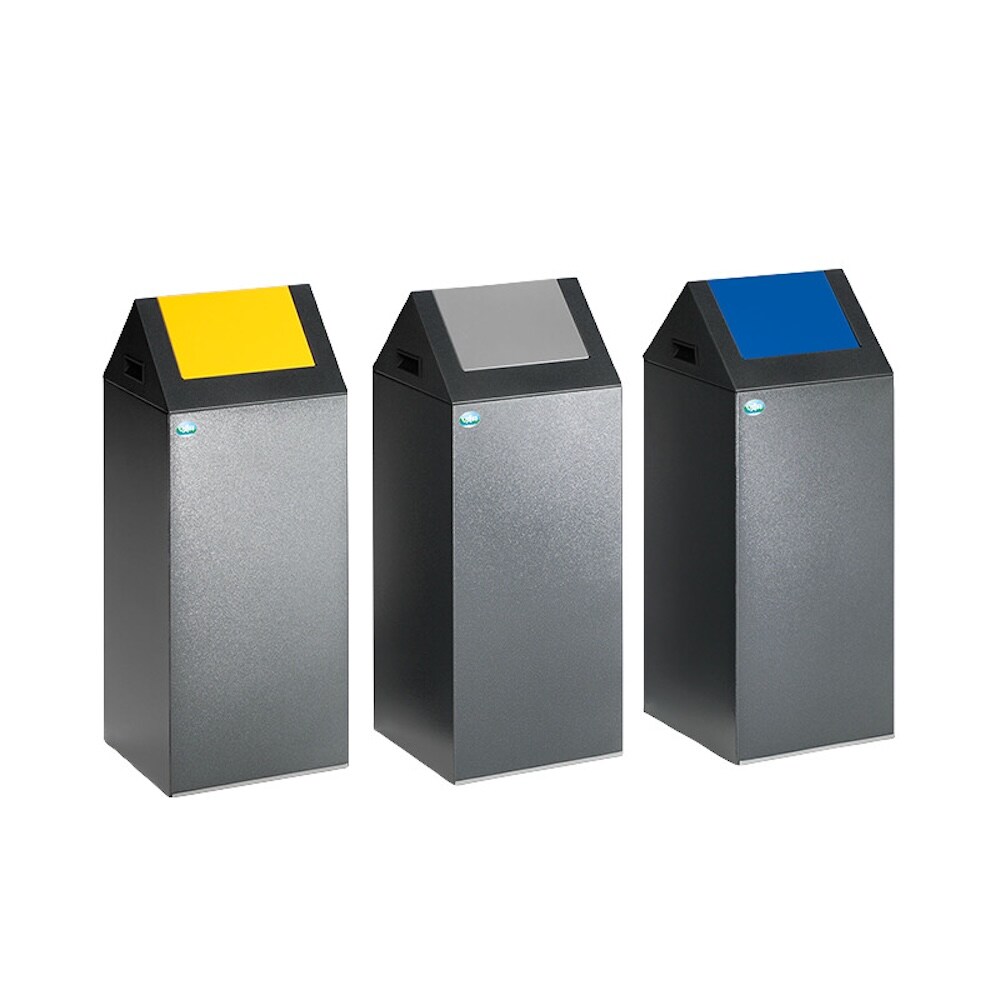 PROREGAL Selbstlöschender Wertstoffsammler spitz | 60 Liter, HxBxT 80x32x32cm | Verzinkter Stahl | Grau-Blau | Mülleimer Abfalleimer Müllkorb