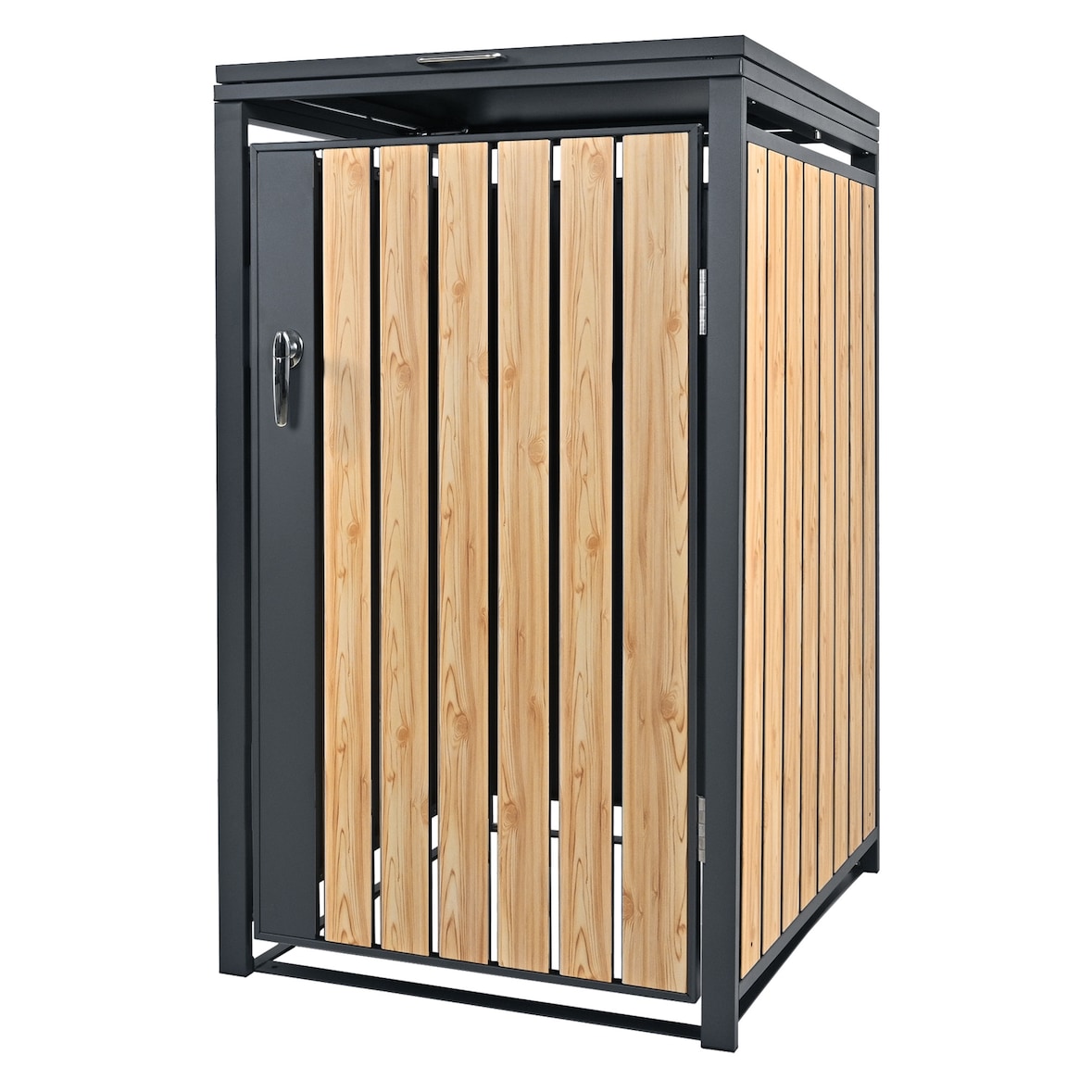 ML-Design Mülltonnenbox 1er Anthrazit-Holzoptik, 1×240L, 68×80×116 cm, Stahl, wetterfest & abschließbar, Müllbox mit Klappdeckel & Tür