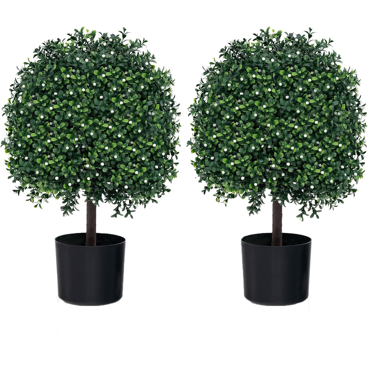 COSTWAY Planta Artificial 55 cm, Buxo com Folhas e 343 Frutos Brancos, Árvore Artificial com Vaso, Planta de Interior em Forma de Bola