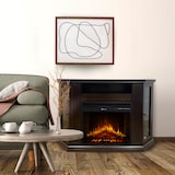 thumbnail of Elektrischer Kamin-Eck-Bodenkamin MADISON aus Walnussholz L126 x T78 x H83