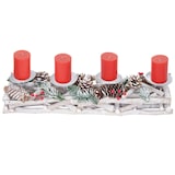 thumbnail of Adventskranz länglich, Weihnachtsdeko Adventsgesteck, Holz 11x15x50cm weiß-grau ~ mit Kerzen, rot