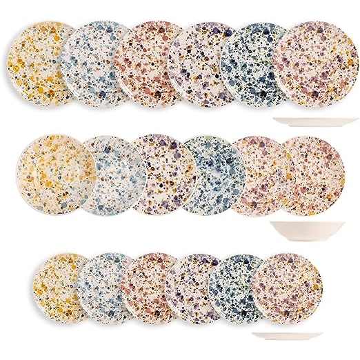 H&H Servizio Piatti, 18 Pezzi, Sprinkle, in Stoneware, Decorato, Colori Assortiti