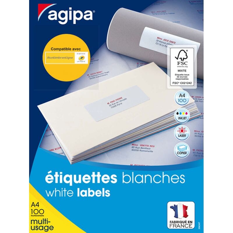 agipa Universal-Etiketten, 99,1 x 33,9 mm, weiß