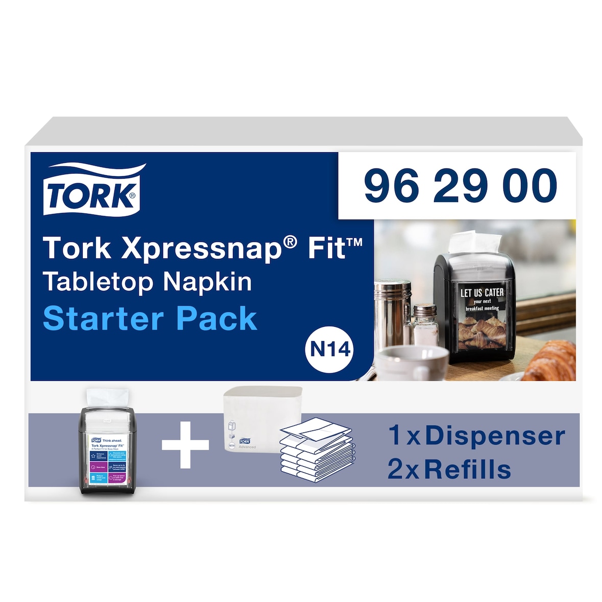 Tork Xpressnap Fit Starter Pack met tafeldispenser zwart N14, afname van één vel, dispenser en 1 × 120 servetten, 962900