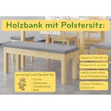 thumbnail of Sitzbank Küchenbank Kiefer natur massiv Holzbank Polsterbank 120x40 grau 90.71-39P21