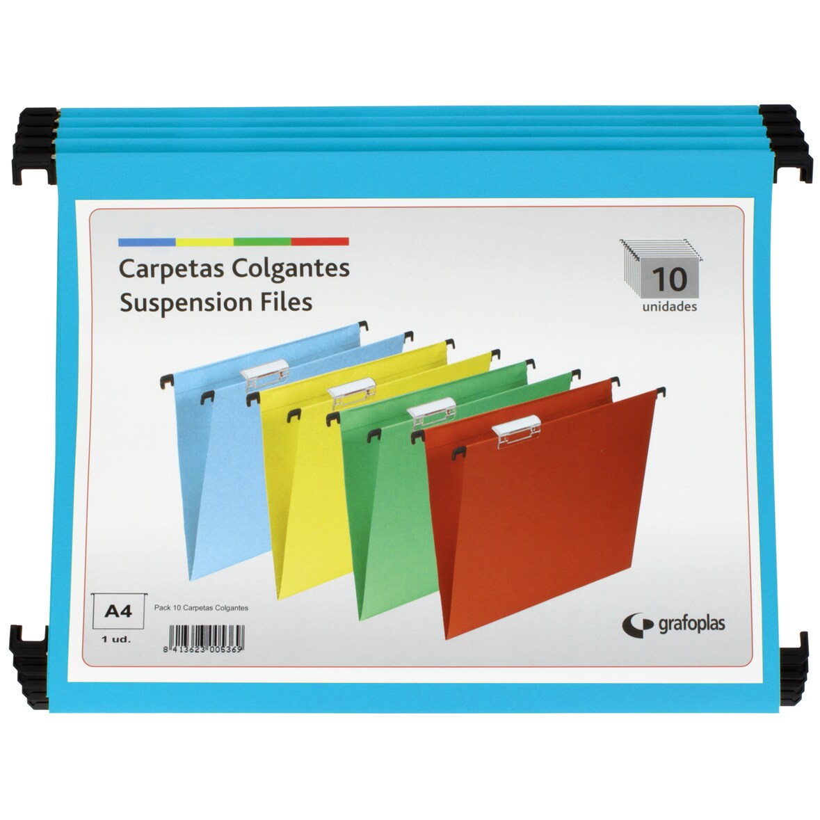 Pack 10 carpetas colgantes con visor superior corto cartulina A4 lomo V azul
