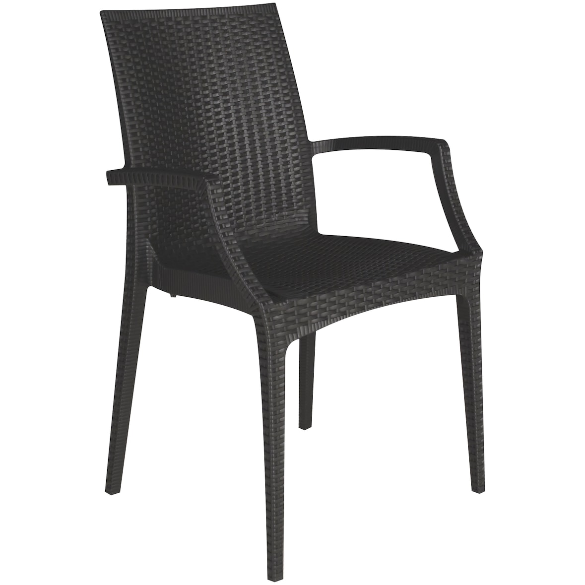 Poltrona Rattan Bistrot  antracite , prodotta con materiale riciclato Greenpol,  impilabile. Marchio Grandsoleil.  57x53x87
