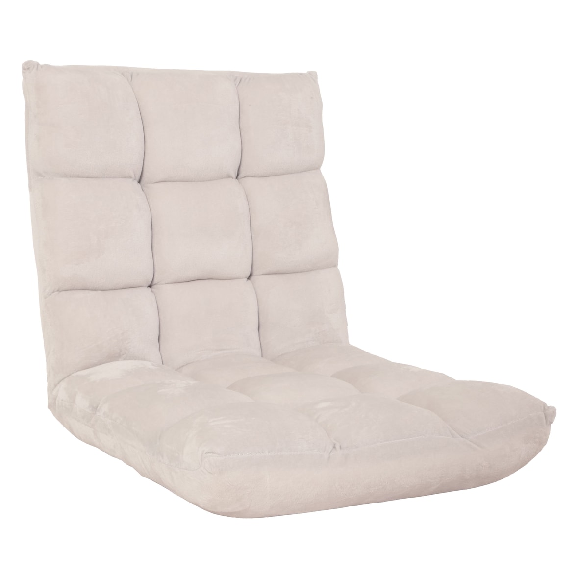 Poltrona de chão HWC-N43, poltrona de chão reclinável com almofada dobrável 6 posições de reclinação, estrutura robusta em veludo ~ cinzento-creme