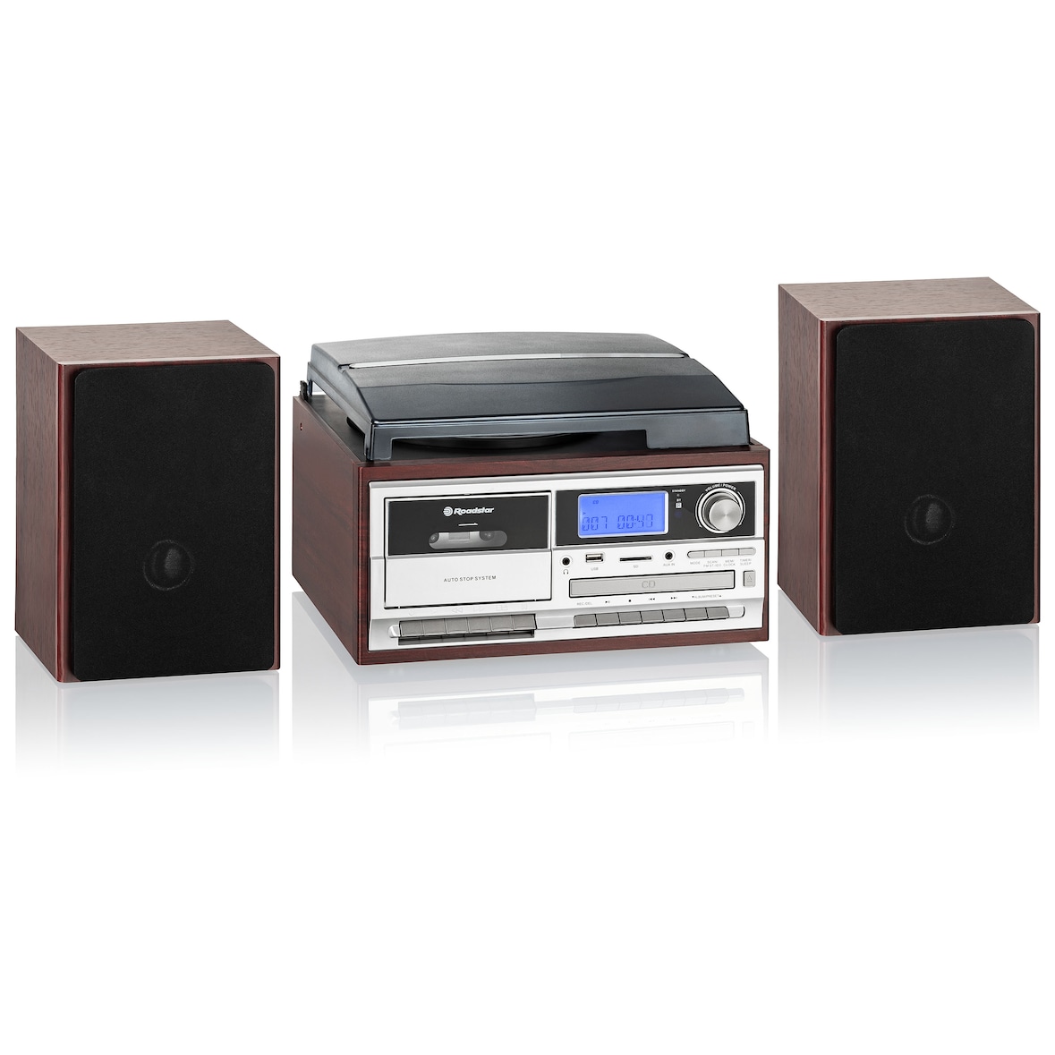 Sistema HiFi Roadstar HIF-8892EBT, Leitor de vinil 33/45/78 rpm, Paragem automática do braço, Rádio FM sintonizador PLL / Bluetooth
