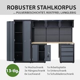 thumbnail of Werkstattwand 13-tlg. modulares Werkstattschranksystem aus Stahl mit Holzarbeitsplatte in Anthrazit