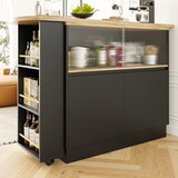 thumbnail of Drehbares Sideboard 120x45x103 cm mit 360 Grad Rotation, Glas Schiebetür, Ablagen und Schubladen, Schwarz, MDF, modern multifunktional