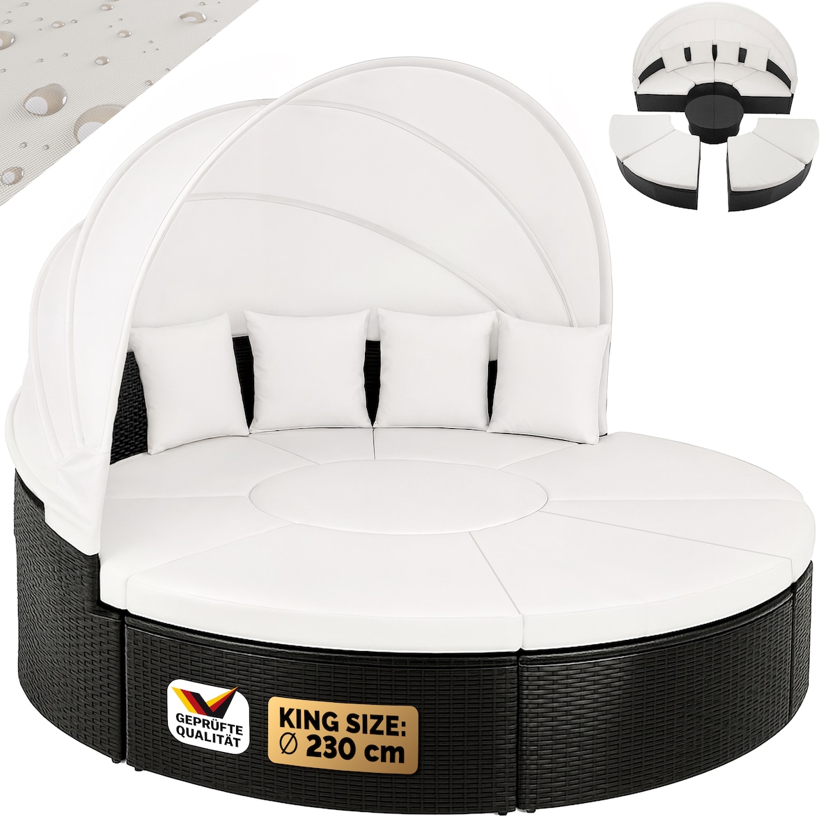 CASARIA® Polyrattan Sonneninsel Sonnenliege Gartenliege Ø 230 cm Schwarz