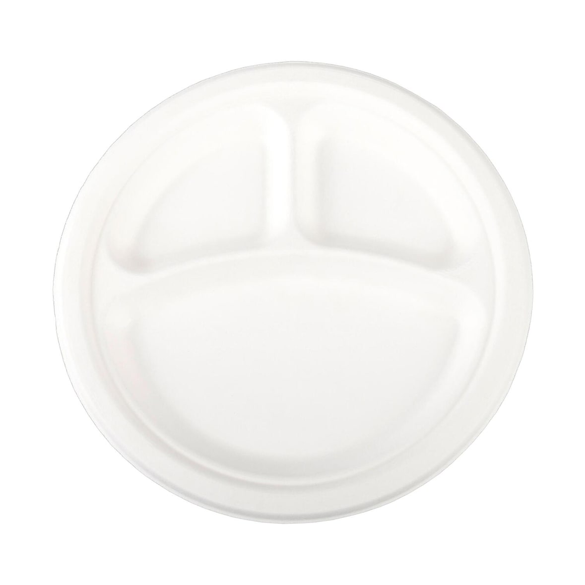 50x Teller 3-geteilt aus Bagasse, naturweiß, rund Ø26cm, 50Stk. 