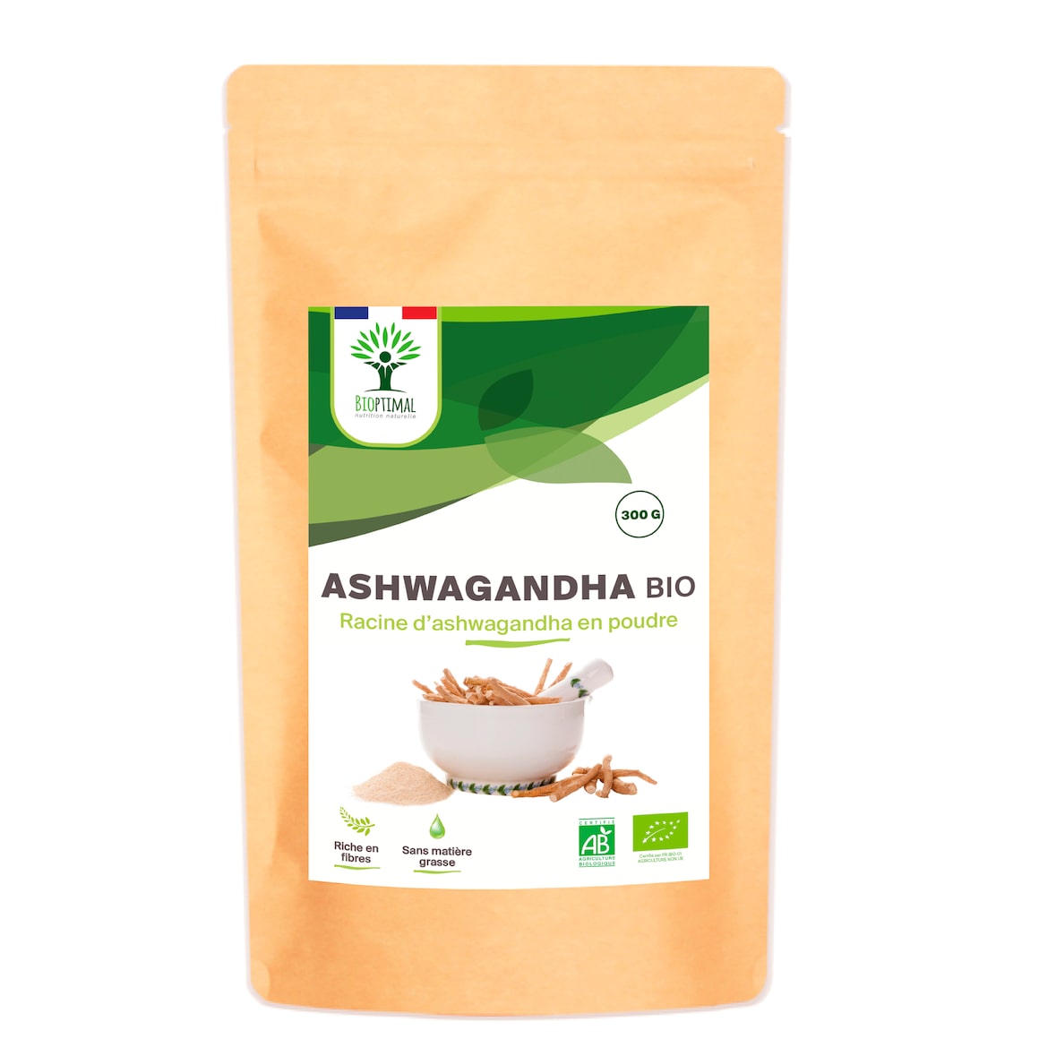 Ashwagandha Bio - Withania somnifera - Racines d'Ashwagandha Indien en Poudre - Sommeil Anti-stress - Conditionné en France - Certifié Ecocert - 300g