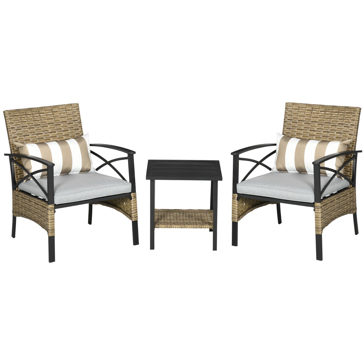 Outsunny Conjunto Mesa y 2 Sillas de Jardín de Ratán 3 Piezas con 2 Cojines